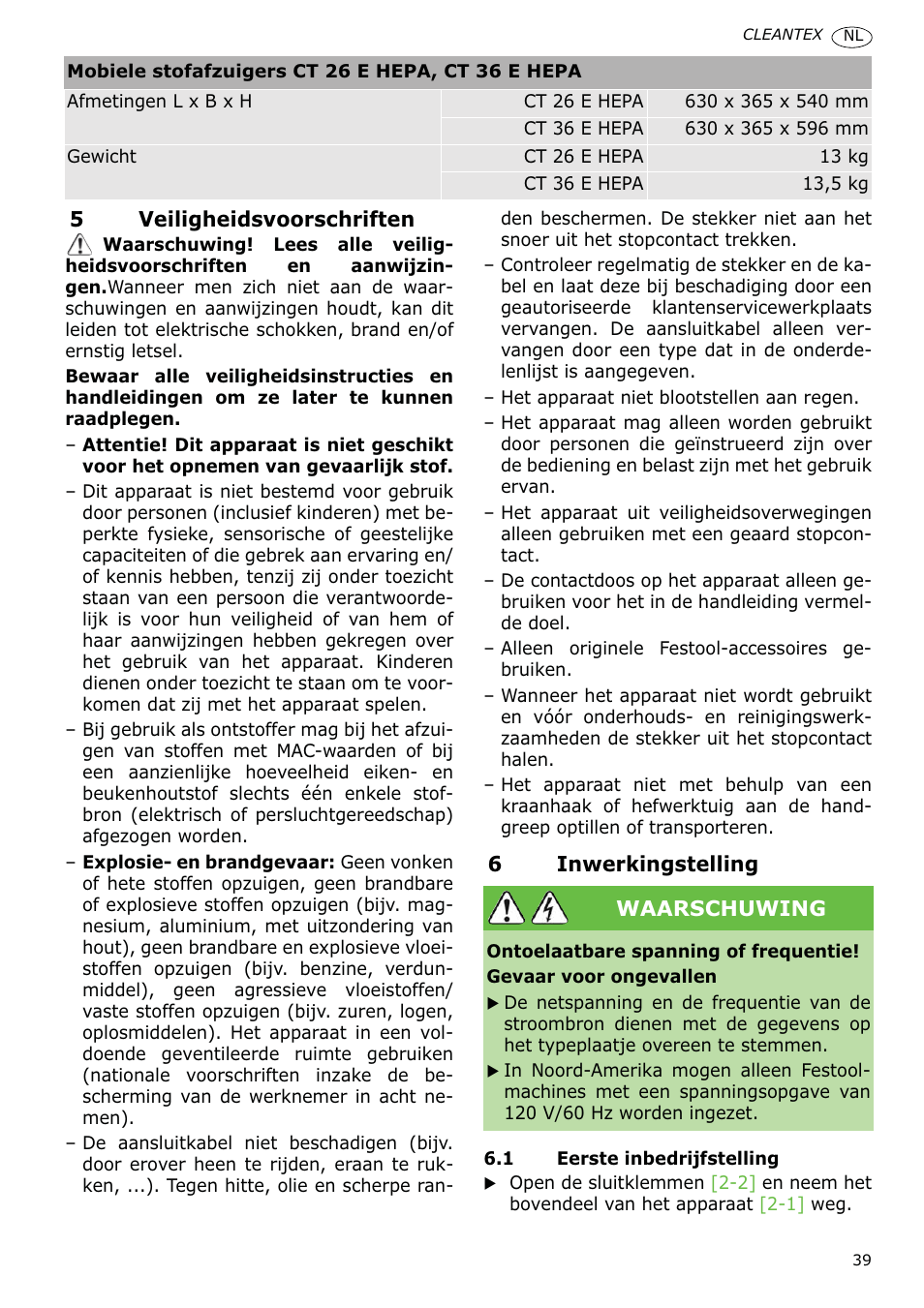 Festool CT 36 E-LE-AC CLEANTEX User Manual | Page 39 / 93