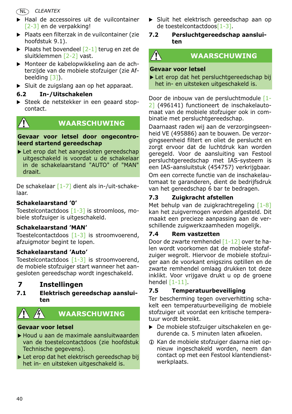 Festool CT 36 E-LE-AC CLEANTEX User Manual | Page 40 / 93