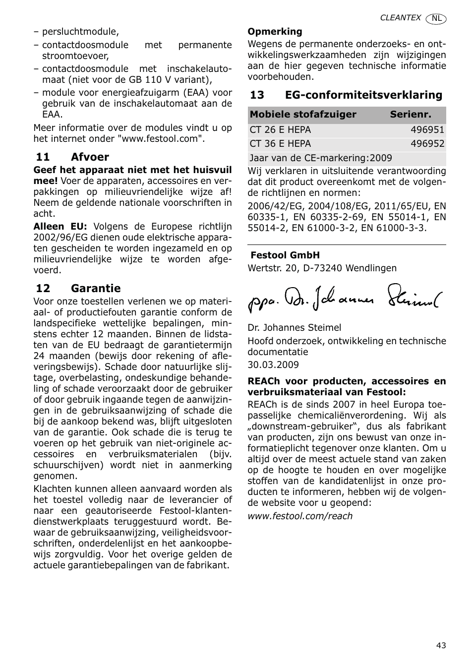 Festool CT 36 E-LE-AC CLEANTEX User Manual | Page 43 / 93