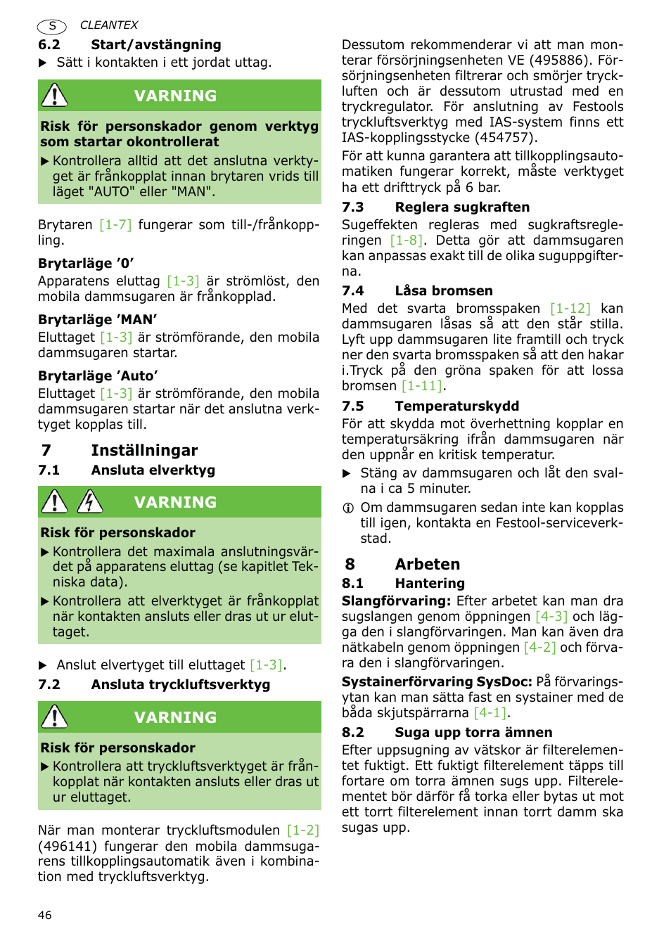 Festool CT 36 E-LE-AC CLEANTEX User Manual | Page 46 / 93