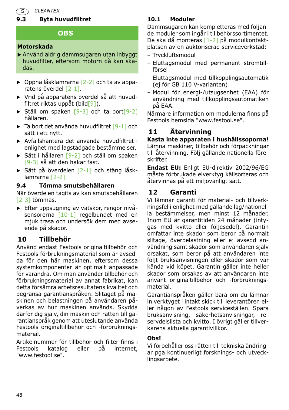 Festool CT 36 E-LE-AC CLEANTEX User Manual | Page 48 / 93