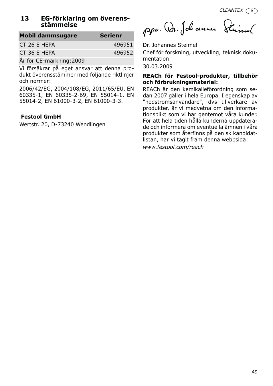 Festool CT 36 E-LE-AC CLEANTEX User Manual | Page 49 / 93