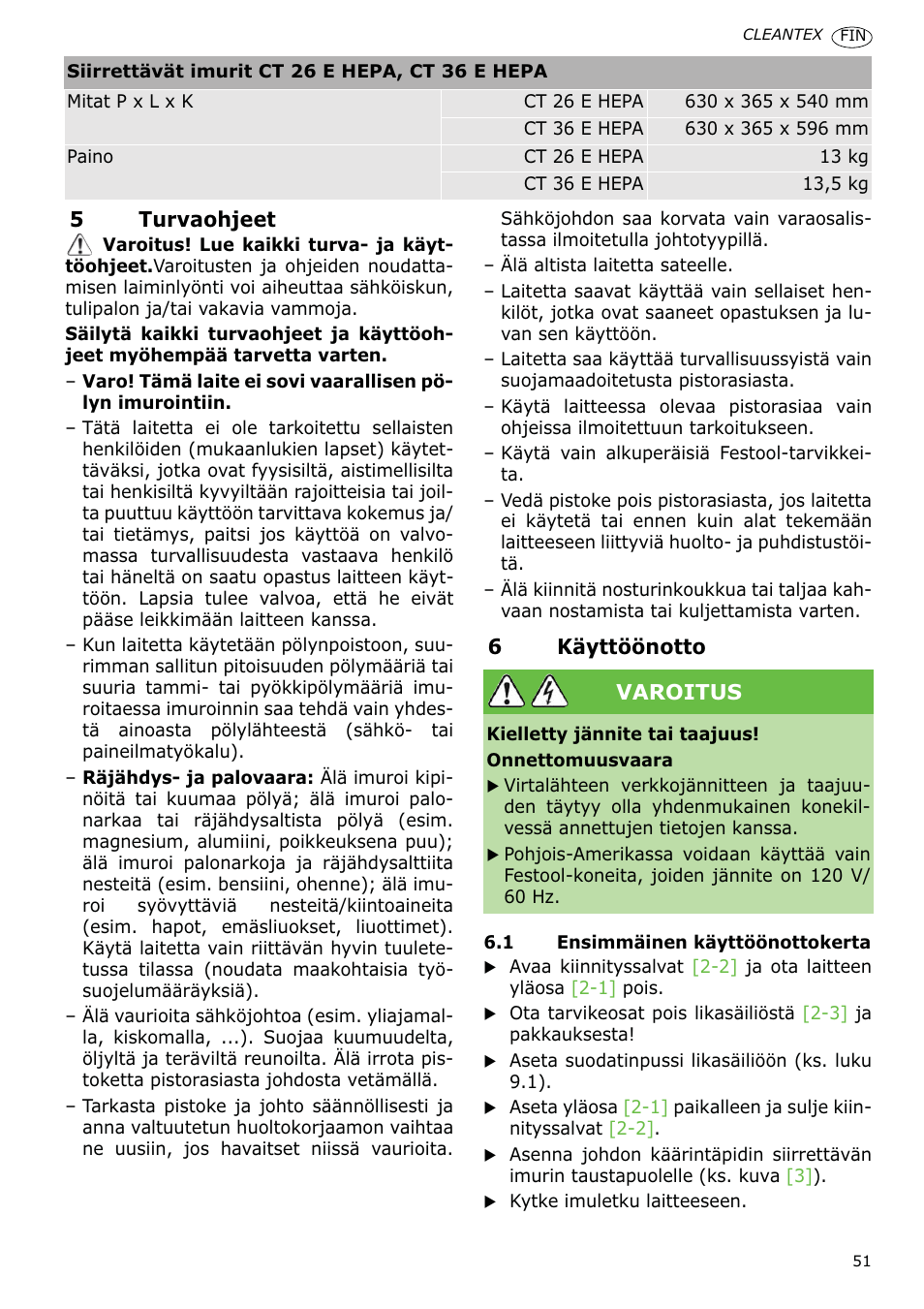 Festool CT 36 E-LE-AC CLEANTEX User Manual | Page 51 / 93