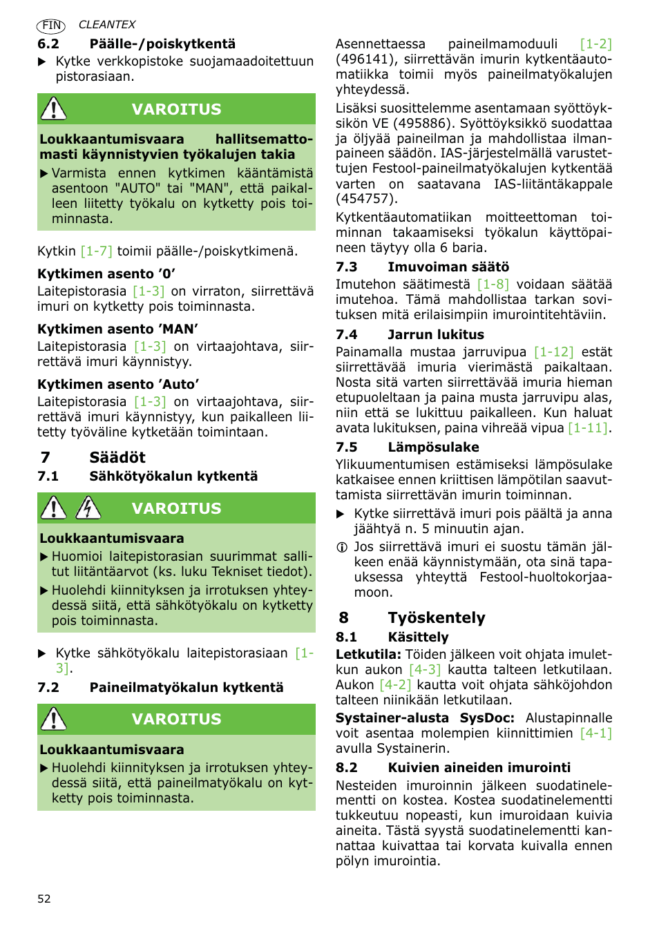 Festool CT 36 E-LE-AC CLEANTEX User Manual | Page 52 / 93