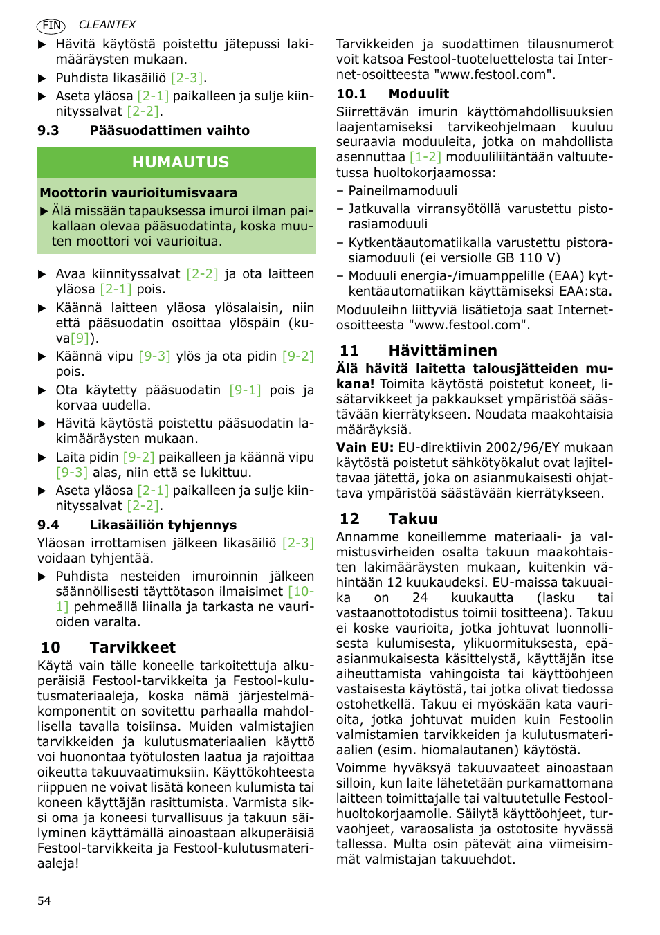 Festool CT 36 E-LE-AC CLEANTEX User Manual | Page 54 / 93
