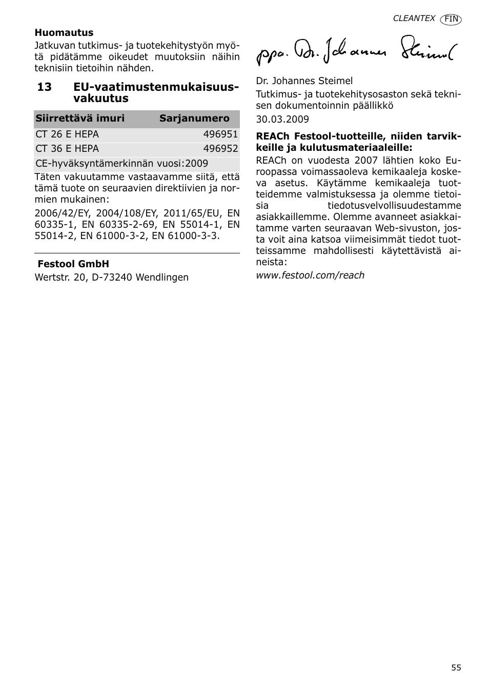 Festool CT 36 E-LE-AC CLEANTEX User Manual | Page 55 / 93