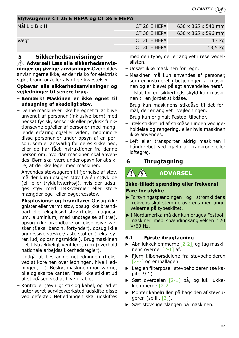 Festool CT 36 E-LE-AC CLEANTEX User Manual | Page 57 / 93