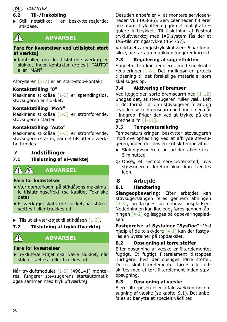 Festool CT 36 E-LE-AC CLEANTEX User Manual | Page 58 / 93