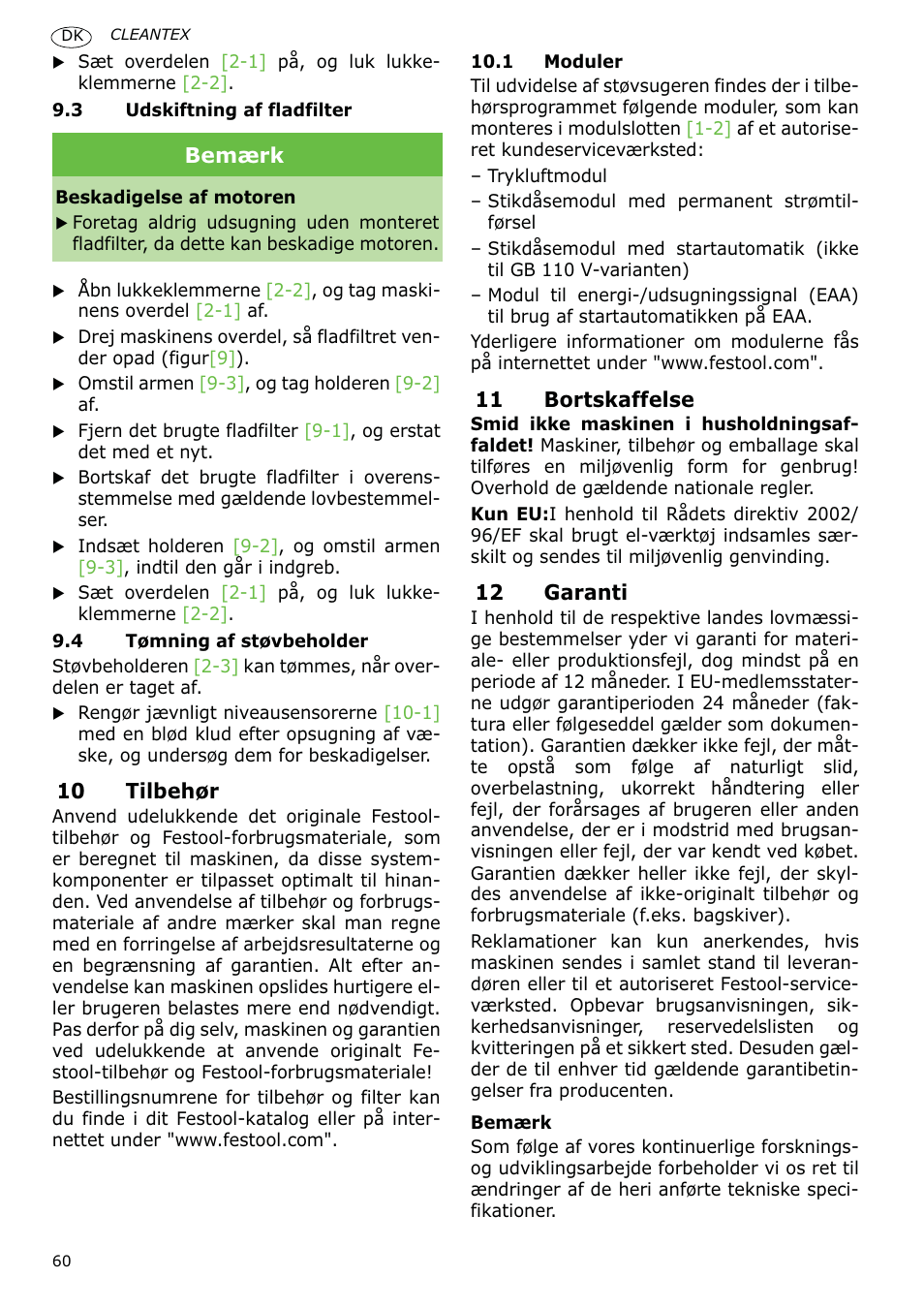 Festool CT 36 E-LE-AC CLEANTEX User Manual | Page 60 / 93