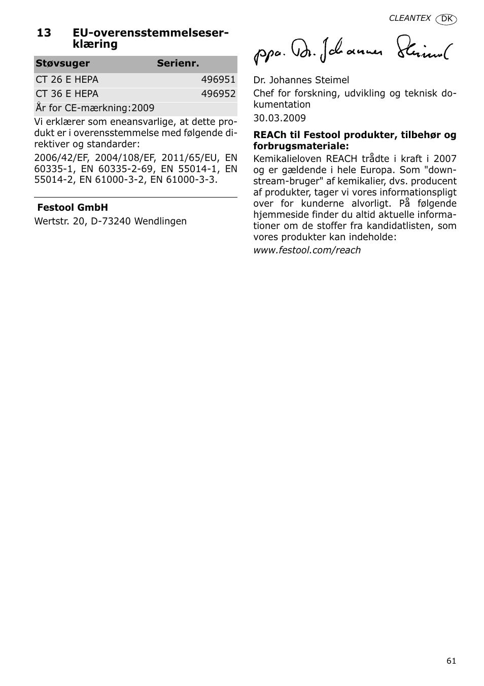 Festool CT 36 E-LE-AC CLEANTEX User Manual | Page 61 / 93