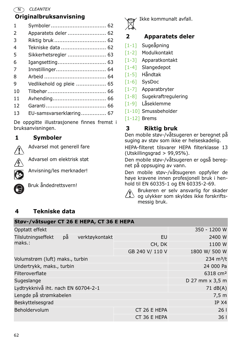 Festool CT 36 E-LE-AC CLEANTEX User Manual | Page 62 / 93
