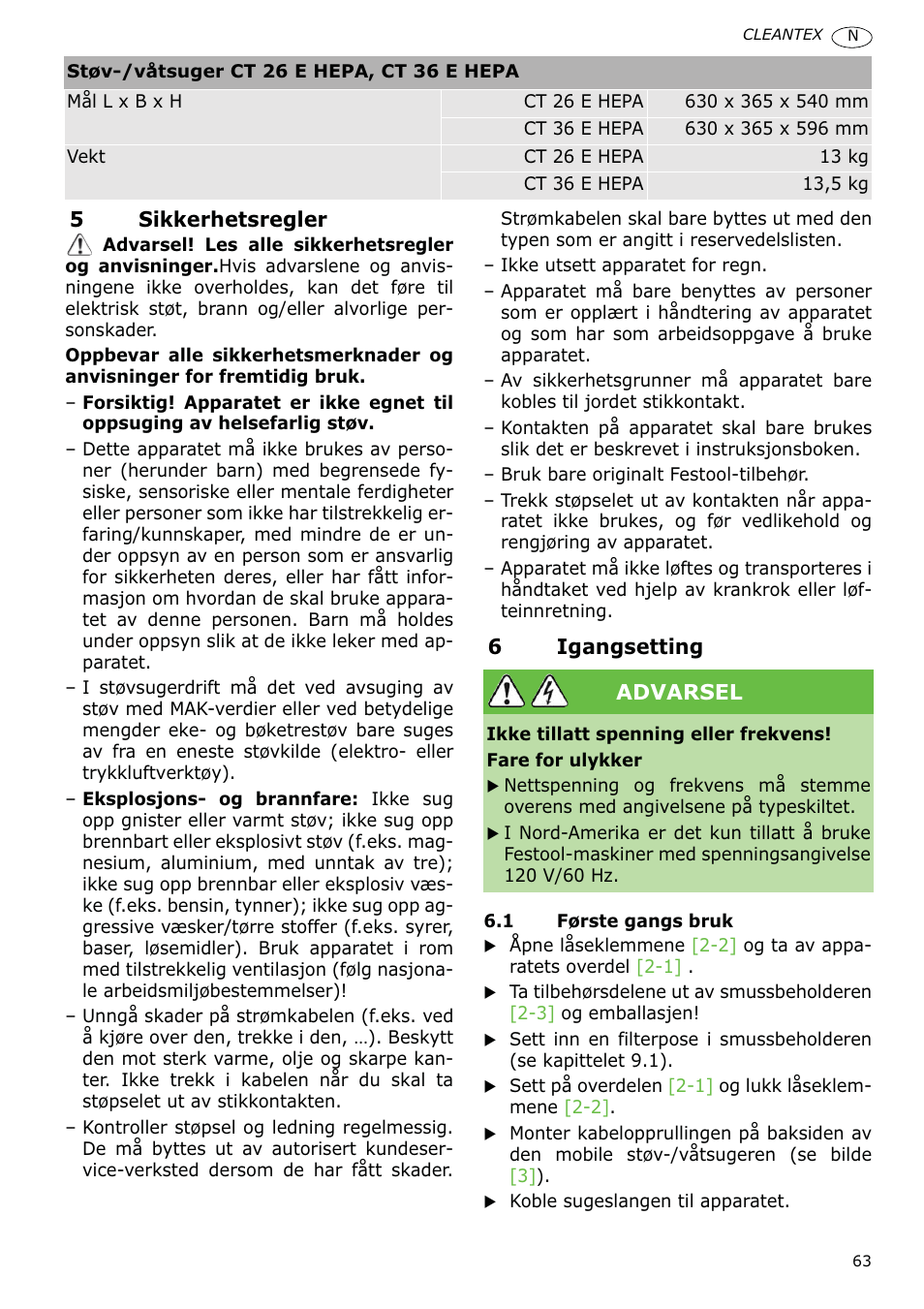 Festool CT 36 E-LE-AC CLEANTEX User Manual | Page 63 / 93