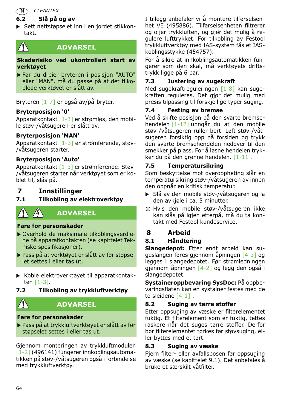 Festool CT 36 E-LE-AC CLEANTEX User Manual | Page 64 / 93