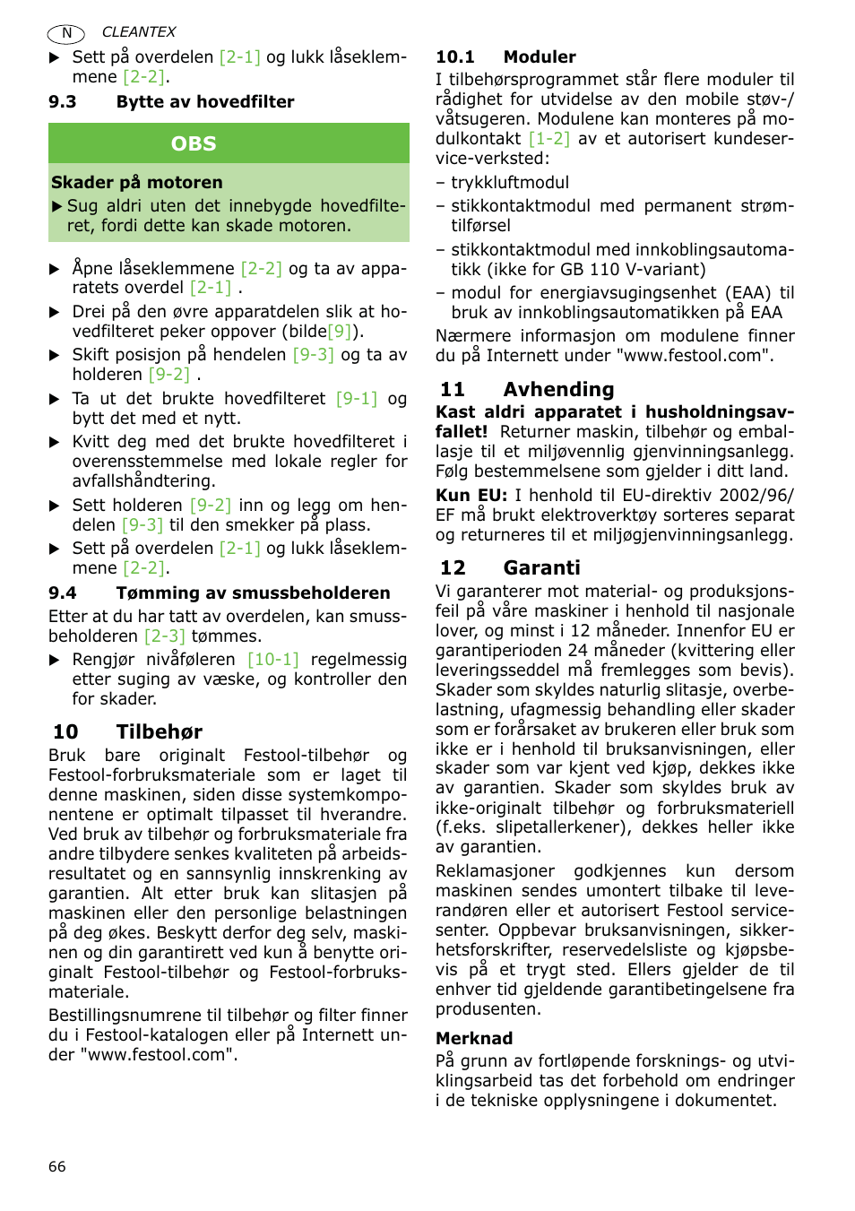 Festool CT 36 E-LE-AC CLEANTEX User Manual | Page 66 / 93