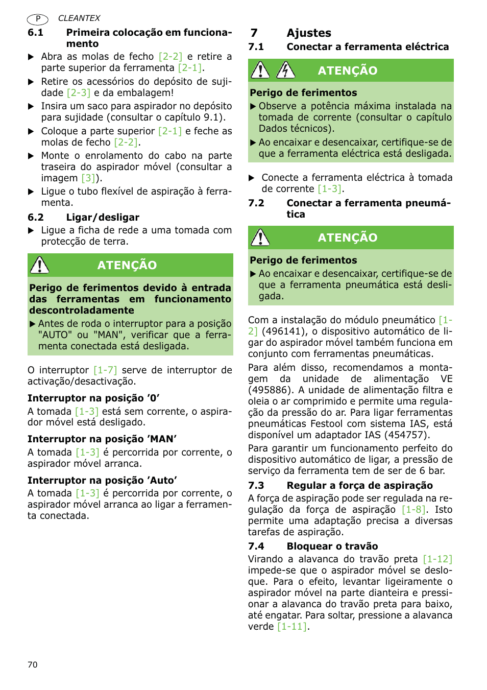 Festool CT 36 E-LE-AC CLEANTEX User Manual | Page 70 / 93