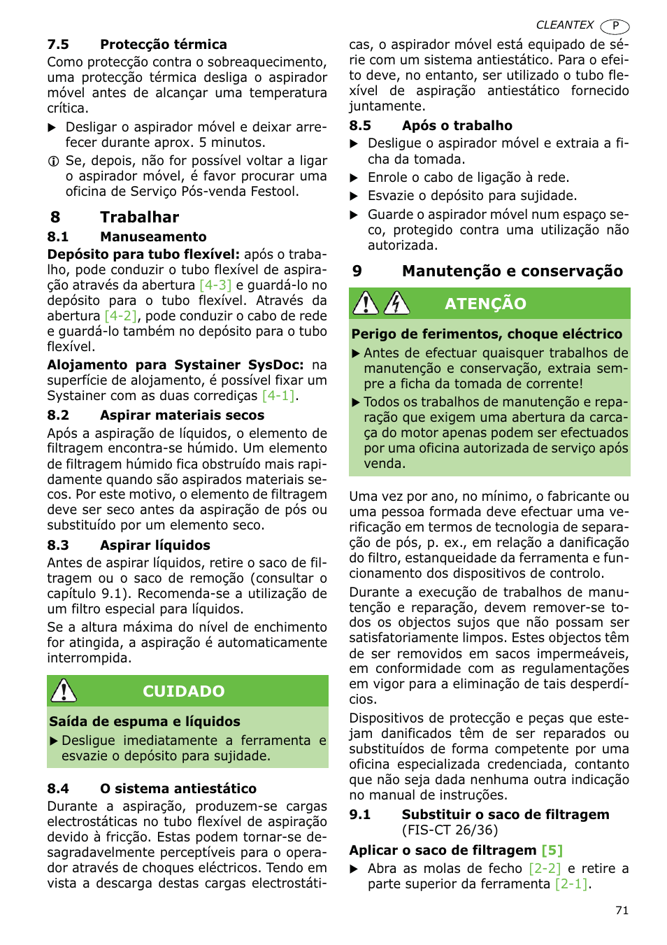 Festool CT 36 E-LE-AC CLEANTEX User Manual | Page 71 / 93