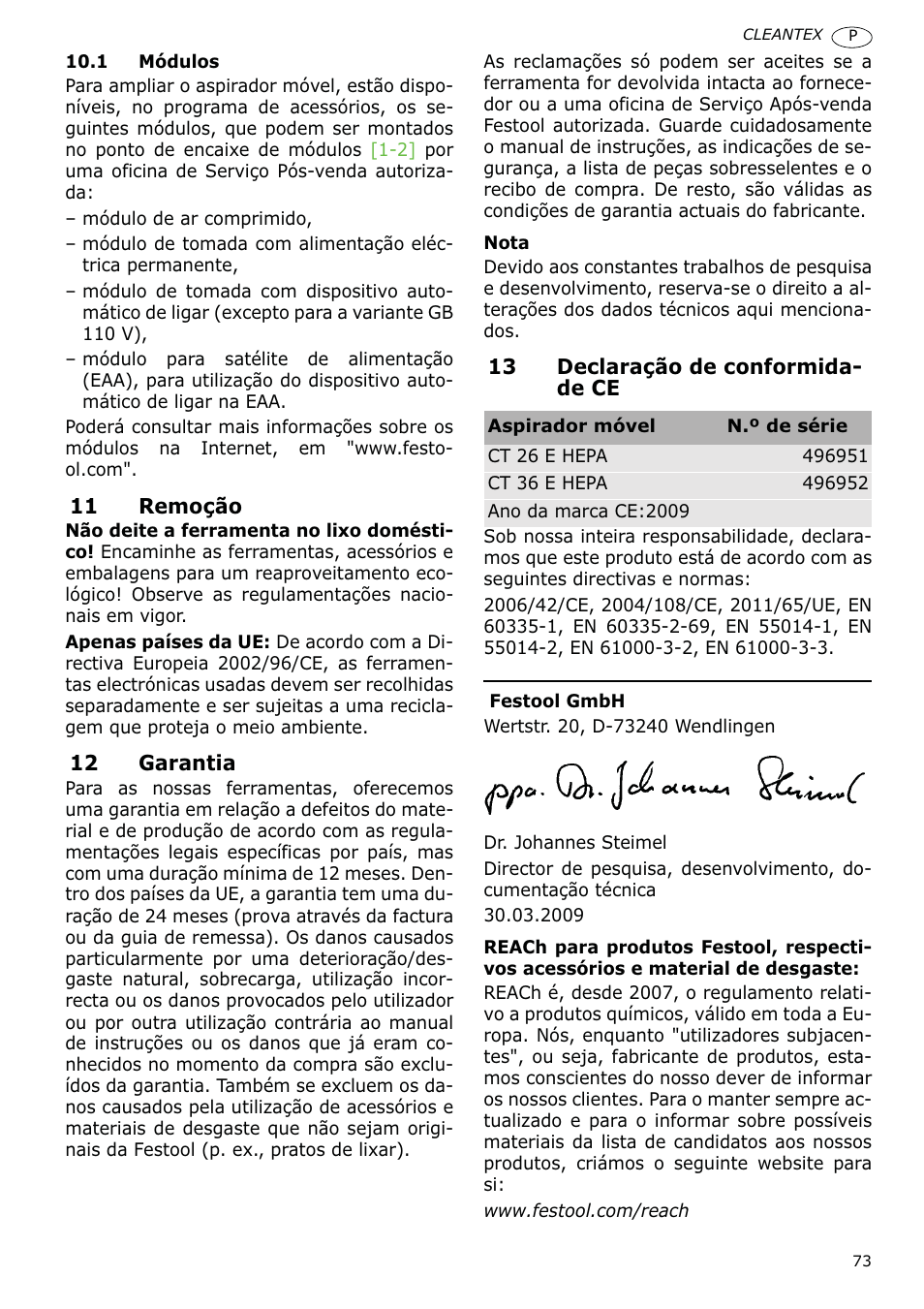 Festool CT 36 E-LE-AC CLEANTEX User Manual | Page 73 / 93