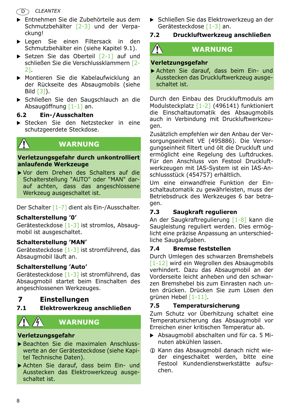 Festool CT 36 E-LE-AC CLEANTEX User Manual | Page 8 / 93