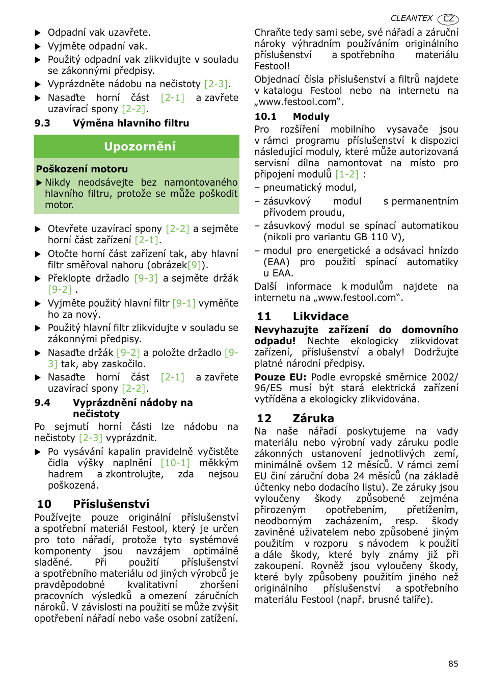 Festool CT 36 E-LE-AC CLEANTEX User Manual | Page 85 / 93