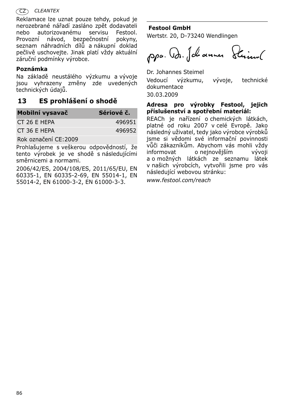 Festool CT 36 E-LE-AC CLEANTEX User Manual | Page 86 / 93