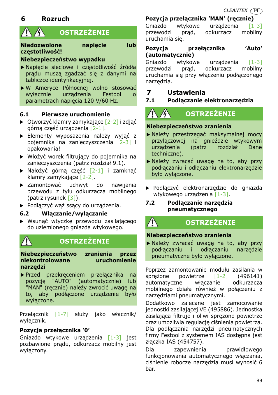 Festool CT 36 E-LE-AC CLEANTEX User Manual | Page 89 / 93