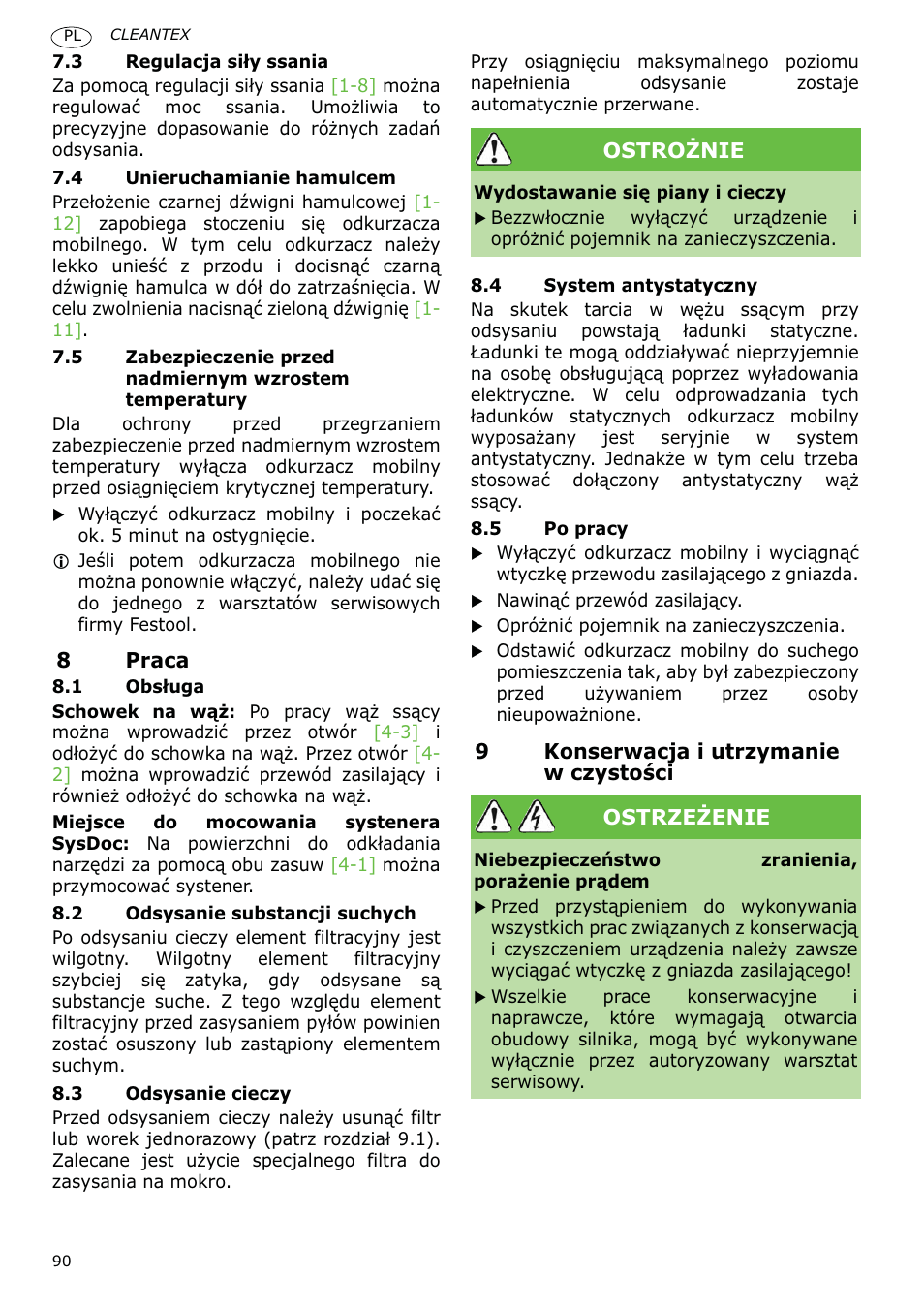 Festool CT 36 E-LE-AC CLEANTEX User Manual | Page 90 / 93