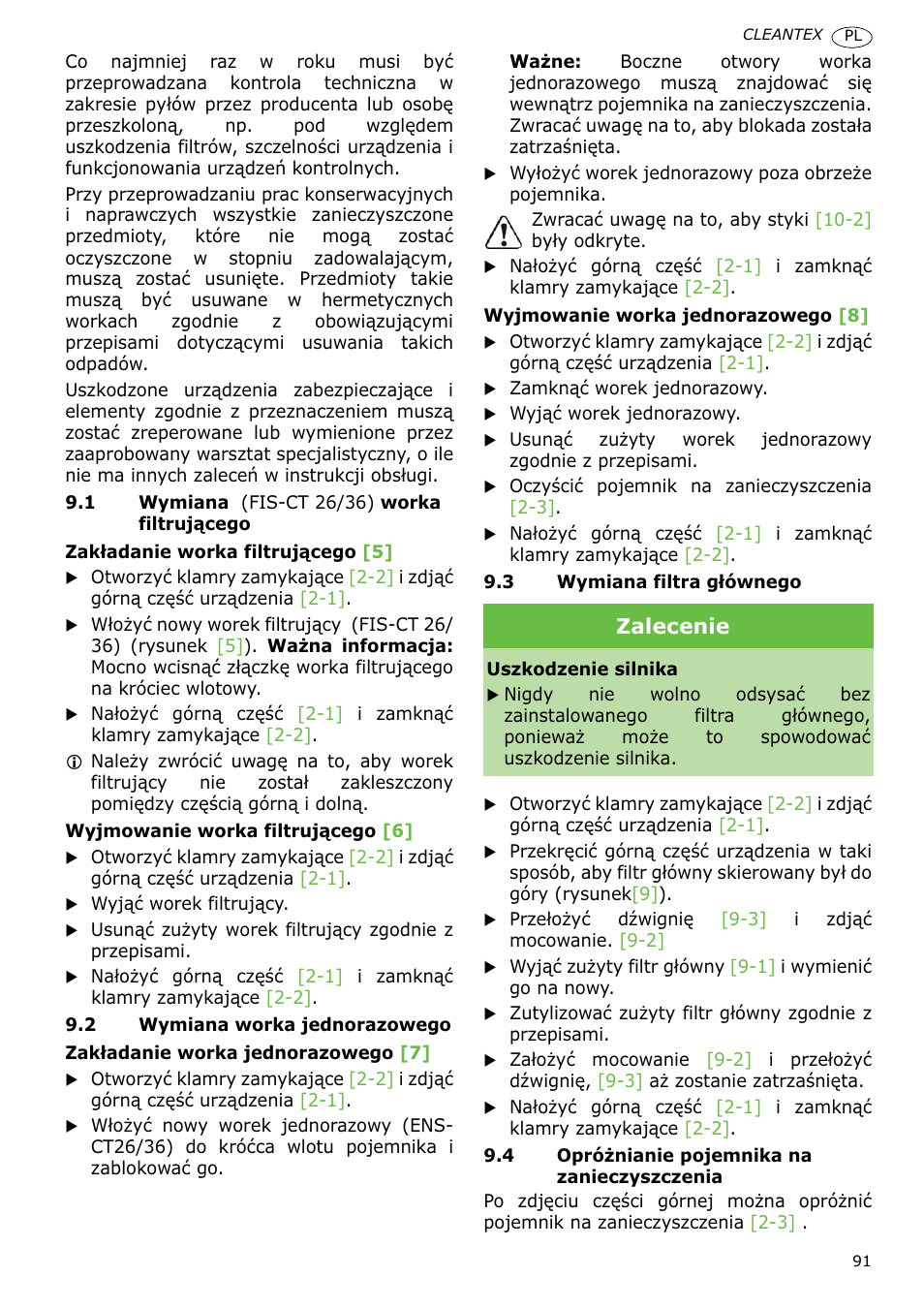 Zalecenie | Festool CT 36 E-LE-AC CLEANTEX User Manual | Page 91 / 93