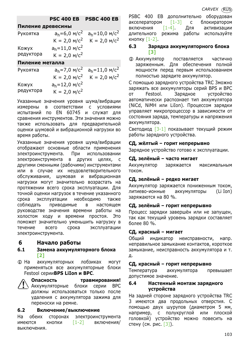 6ǵȉȟȉȓȗ șȉȉȗțȣ | Festool PSBC 400 EB CARVEX User Manual | Page 103 / 132