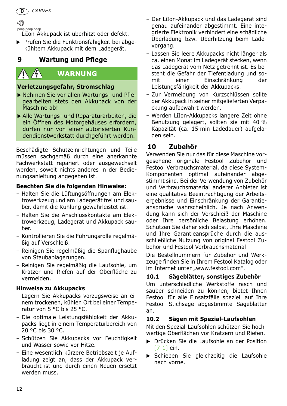 Festool PSBC 400 EB CARVEX User Manual | Page 12 / 132
