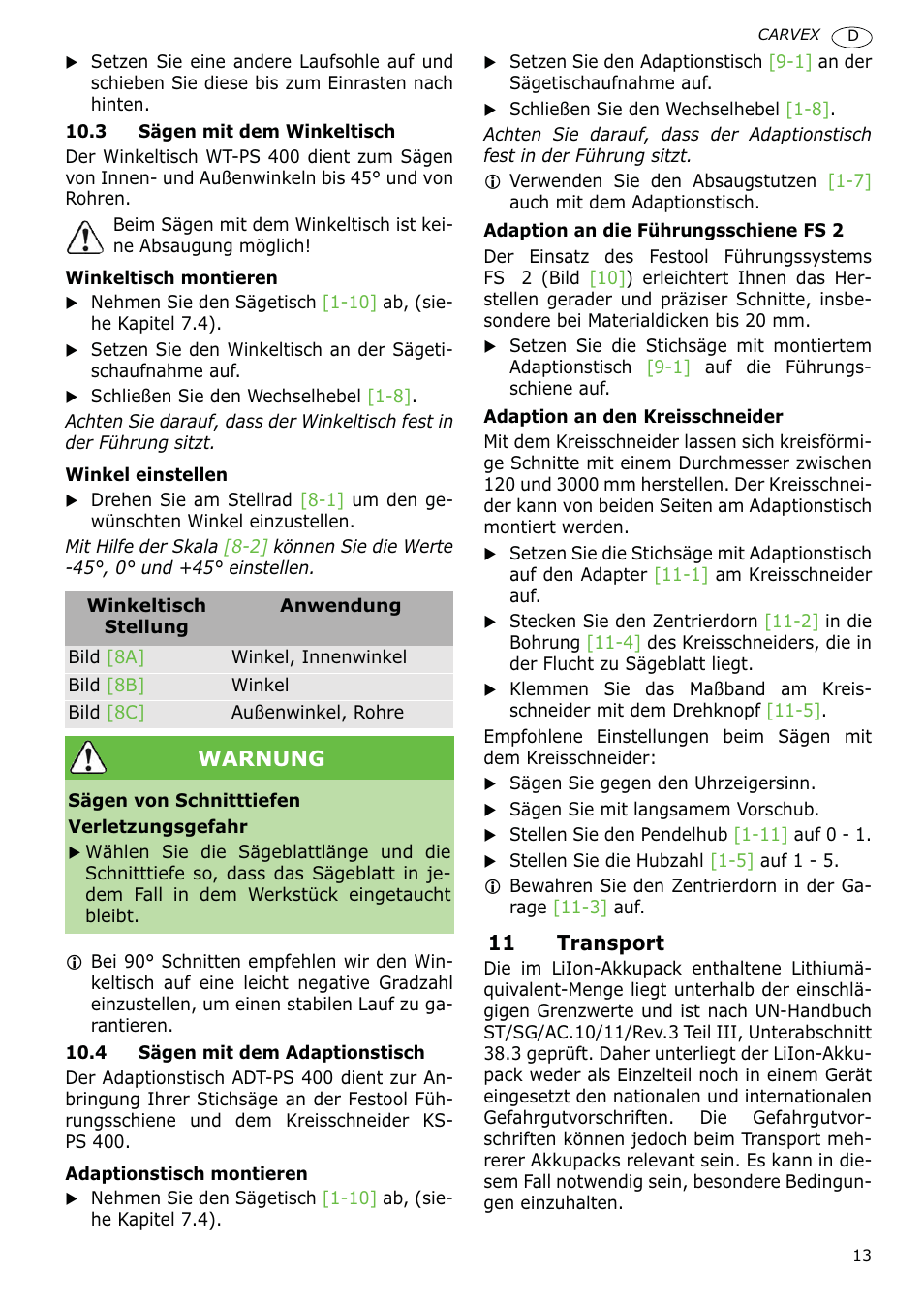 Festool PSBC 400 EB CARVEX User Manual | Page 13 / 132