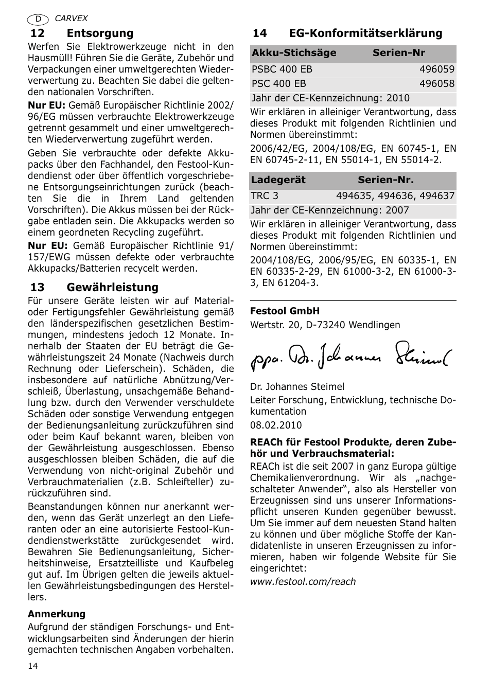 Festool PSBC 400 EB CARVEX User Manual | Page 14 / 132