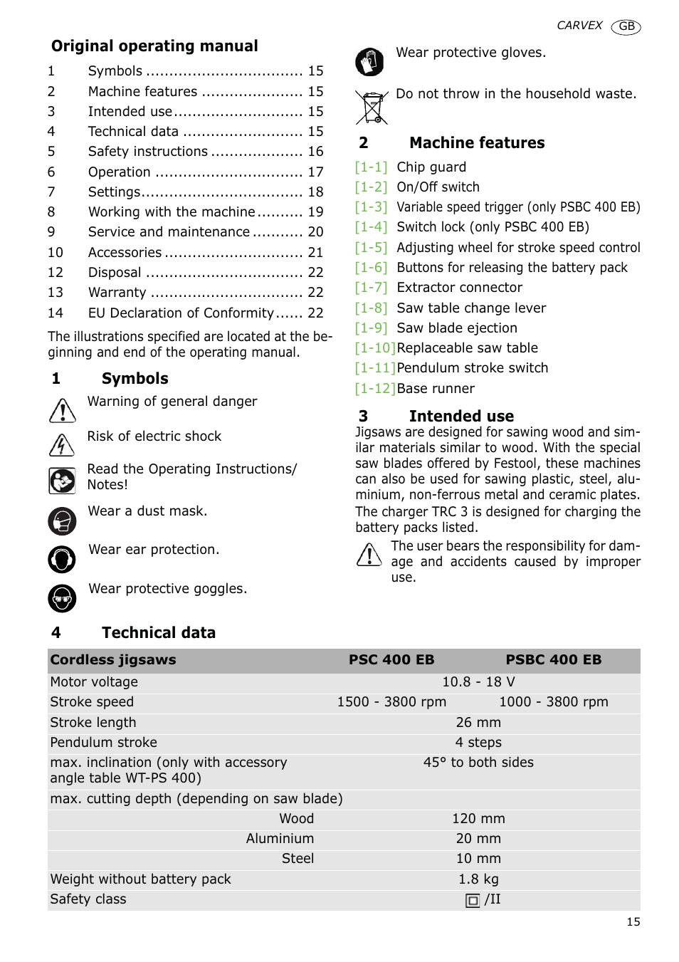 Festool PSBC 400 EB CARVEX User Manual | Page 15 / 132