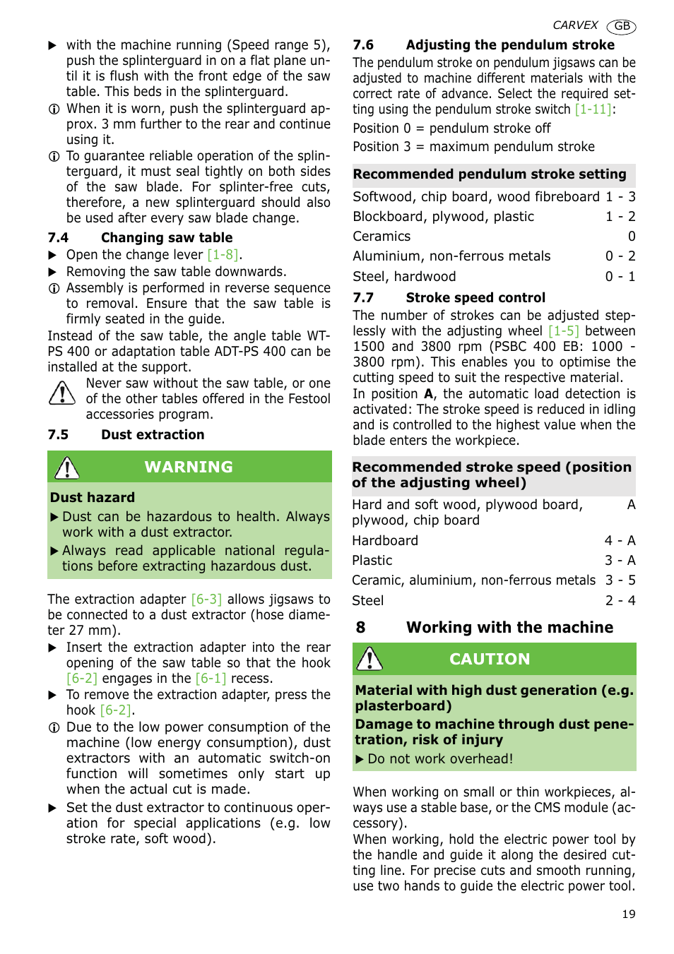 Festool PSBC 400 EB CARVEX User Manual | Page 19 / 132