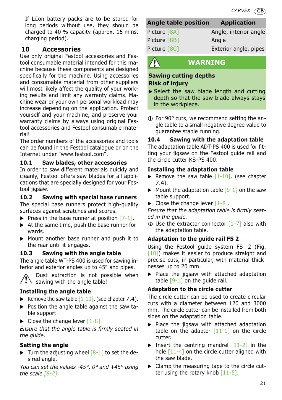 Festool PSBC 400 EB CARVEX User Manual | Page 21 / 132