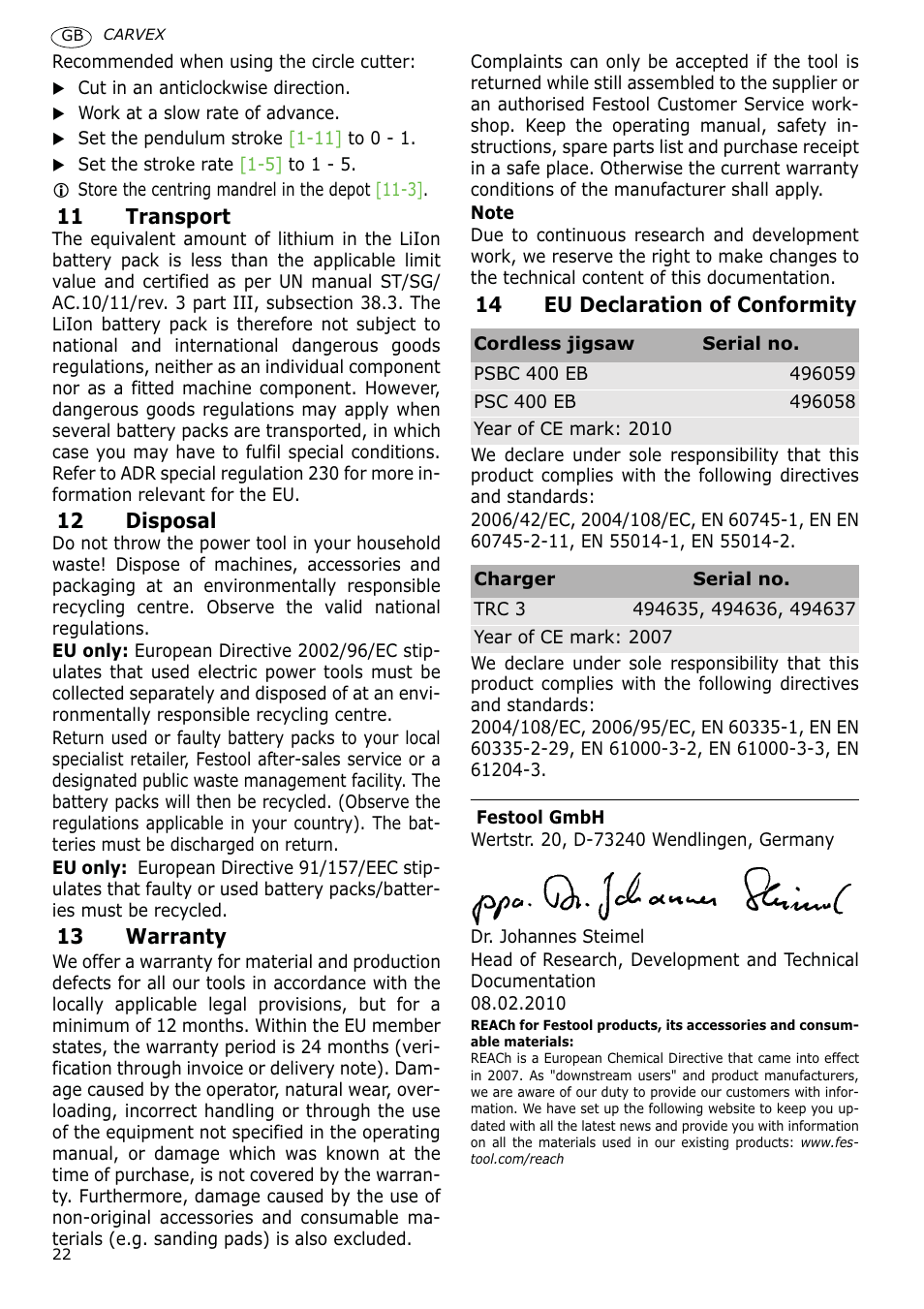Festool PSBC 400 EB CARVEX User Manual | Page 22 / 132