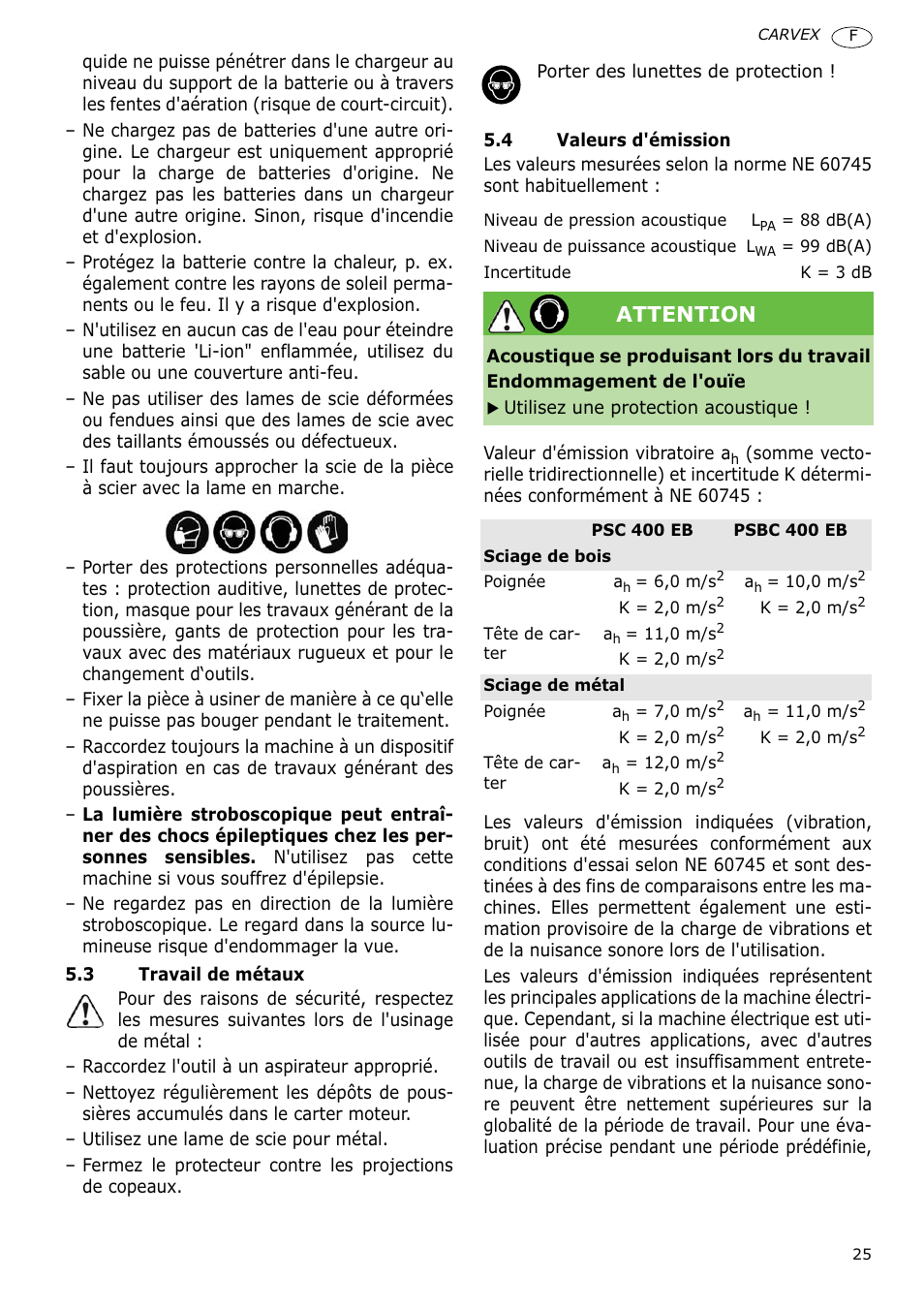 Attention | Festool PSBC 400 EB CARVEX User Manual | Page 25 / 132