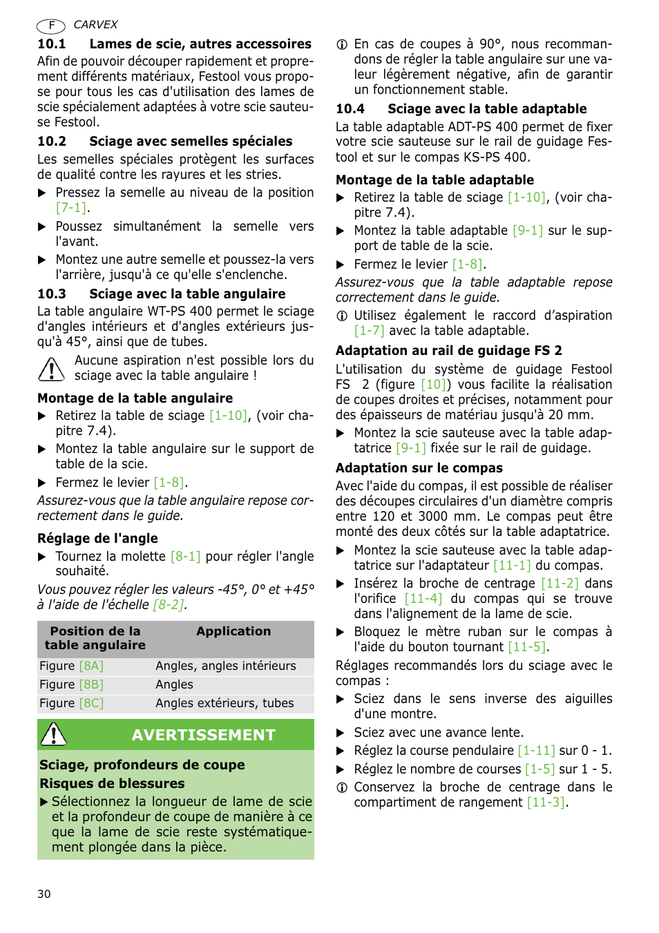 Avertissement | Festool PSBC 400 EB CARVEX User Manual | Page 30 / 132