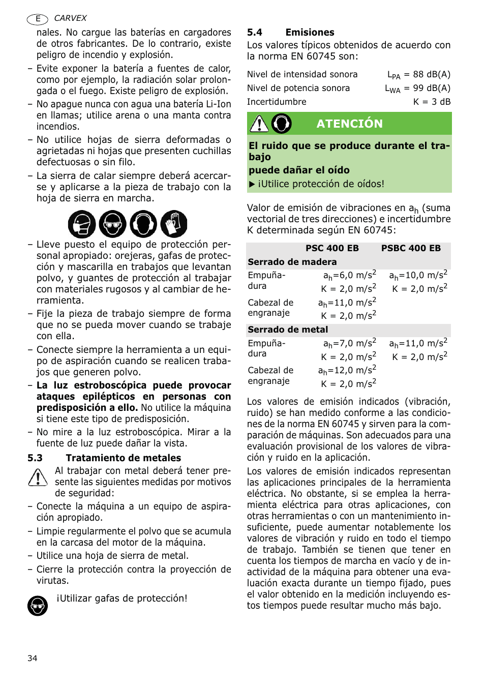 Atención | Festool PSBC 400 EB CARVEX User Manual | Page 34 / 132
