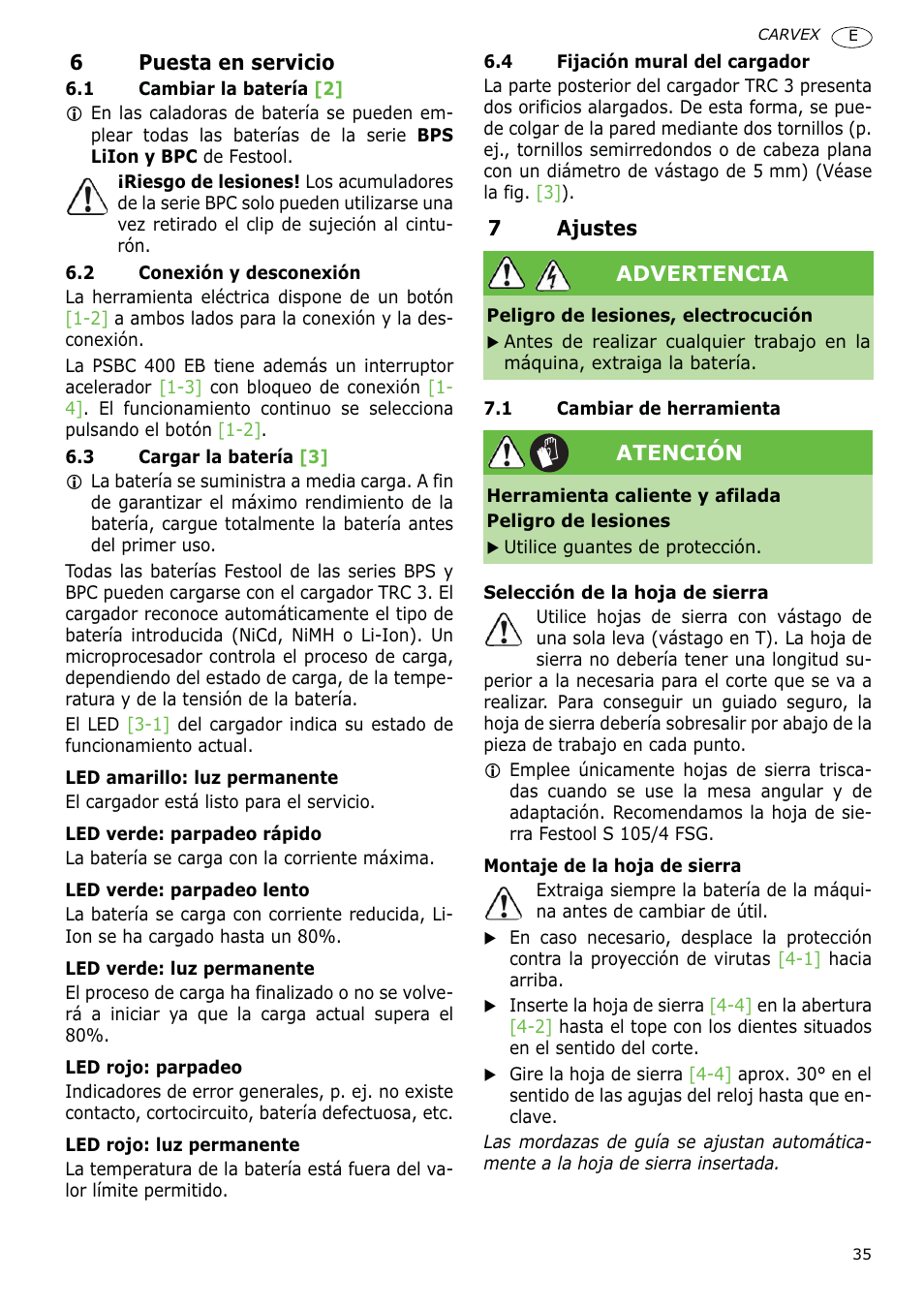 Festool PSBC 400 EB CARVEX User Manual | Page 35 / 132