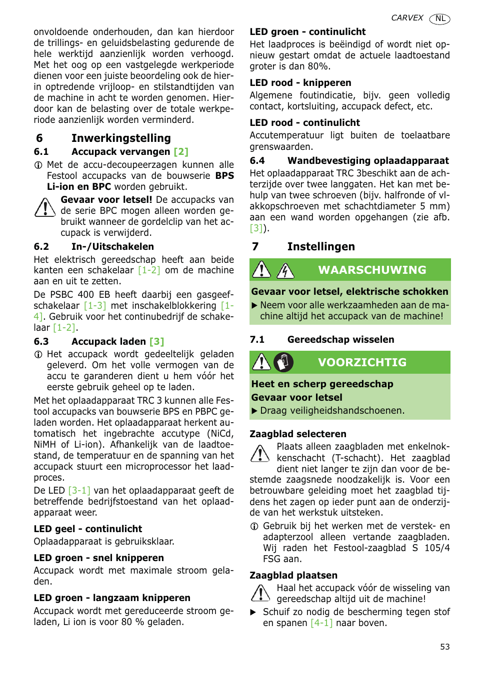Festool PSBC 400 EB CARVEX User Manual | Page 53 / 132