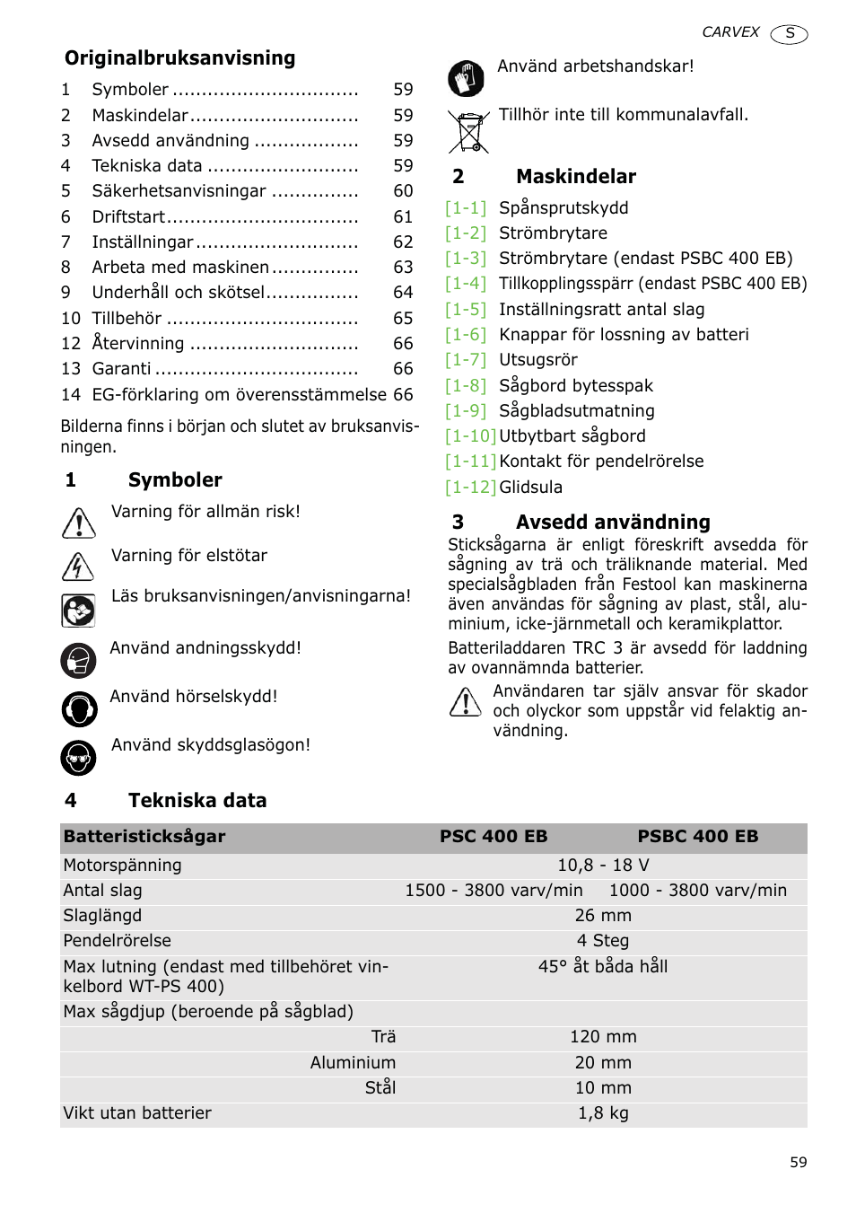 Festool PSBC 400 EB CARVEX User Manual | Page 59 / 132