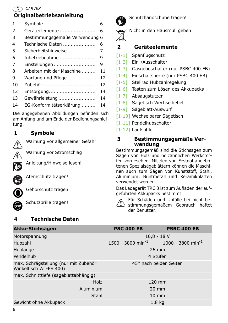 Festool PSBC 400 EB CARVEX User Manual | Page 6 / 132