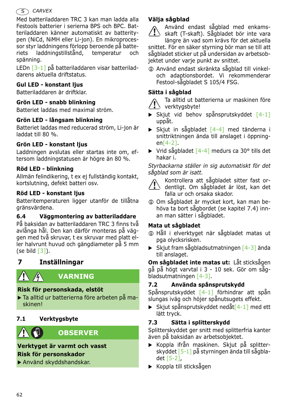 Festool PSBC 400 EB CARVEX User Manual | Page 62 / 132