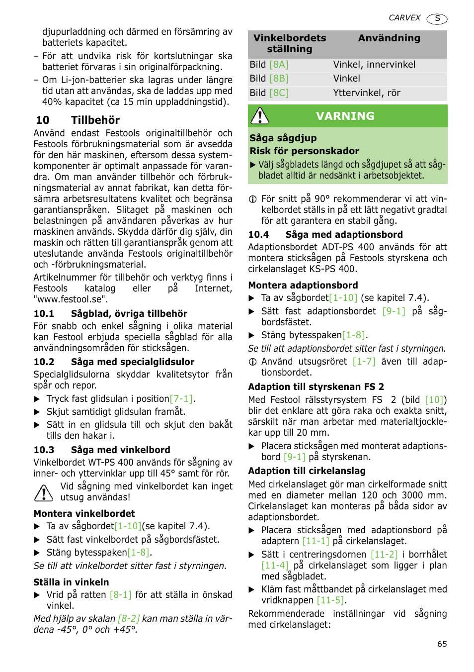 Festool PSBC 400 EB CARVEX User Manual | Page 65 / 132