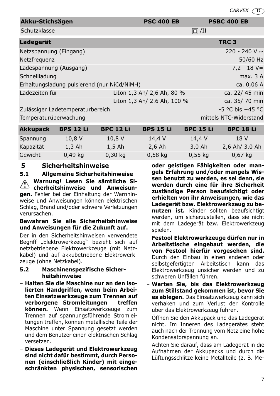 Festool PSBC 400 EB CARVEX User Manual | Page 7 / 132