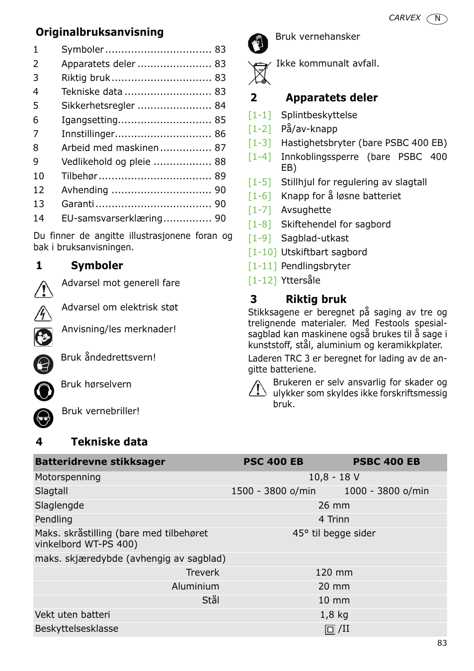 Festool PSBC 400 EB CARVEX User Manual | Page 83 / 132