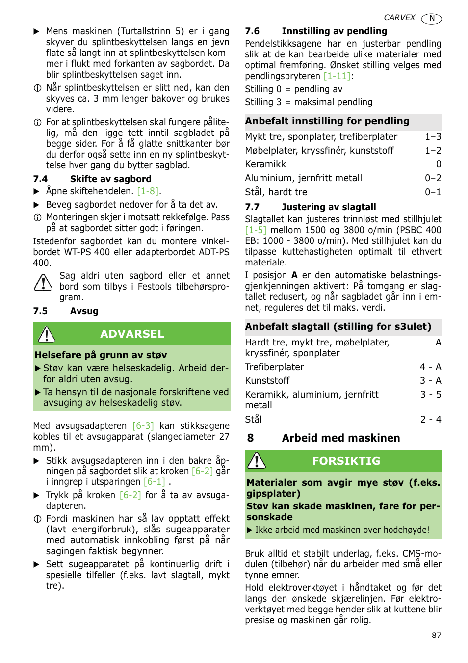 Festool PSBC 400 EB CARVEX User Manual | Page 87 / 132