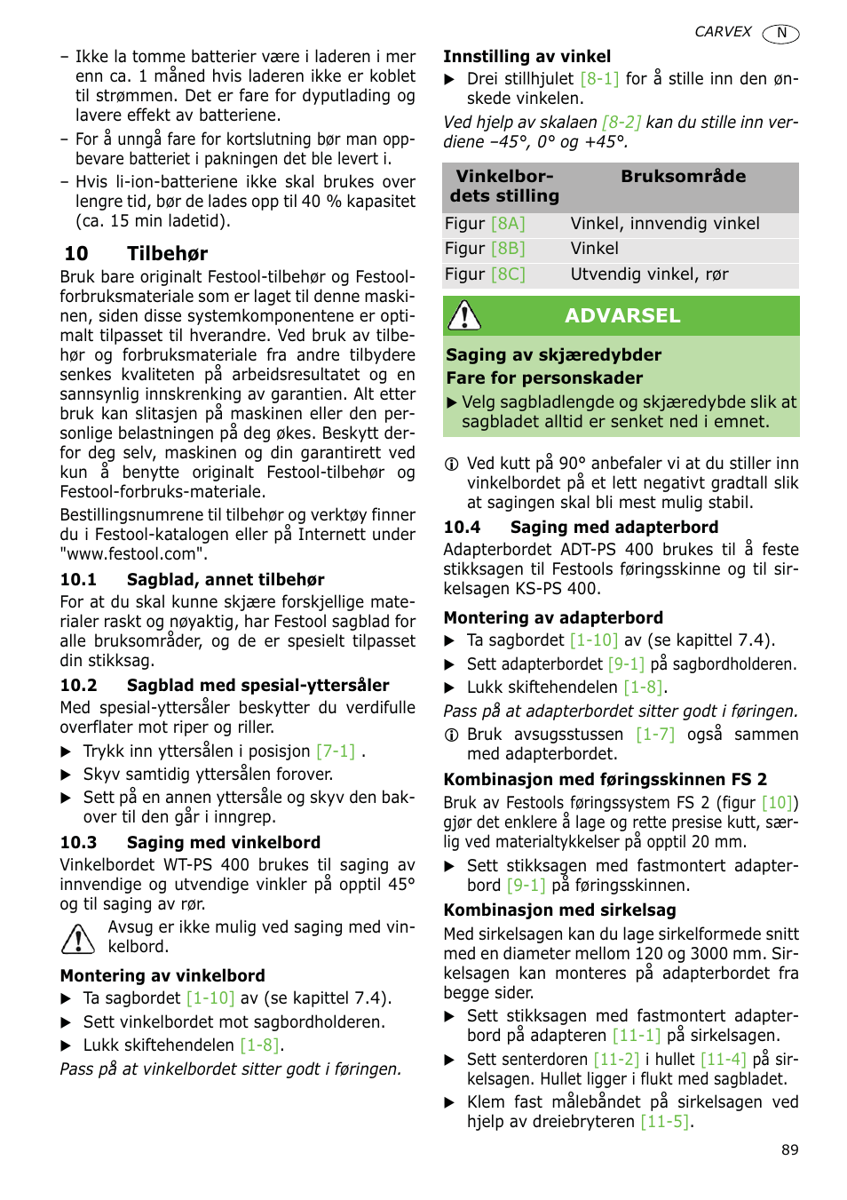 Festool PSBC 400 EB CARVEX User Manual | Page 89 / 132