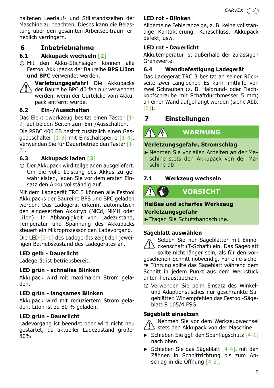 Festool PSBC 400 EB CARVEX User Manual | Page 9 / 132