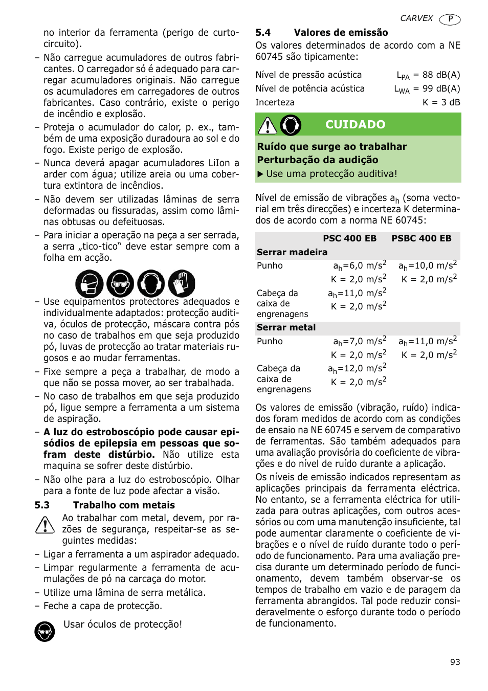 Cuidado | Festool PSBC 400 EB CARVEX User Manual | Page 93 / 132